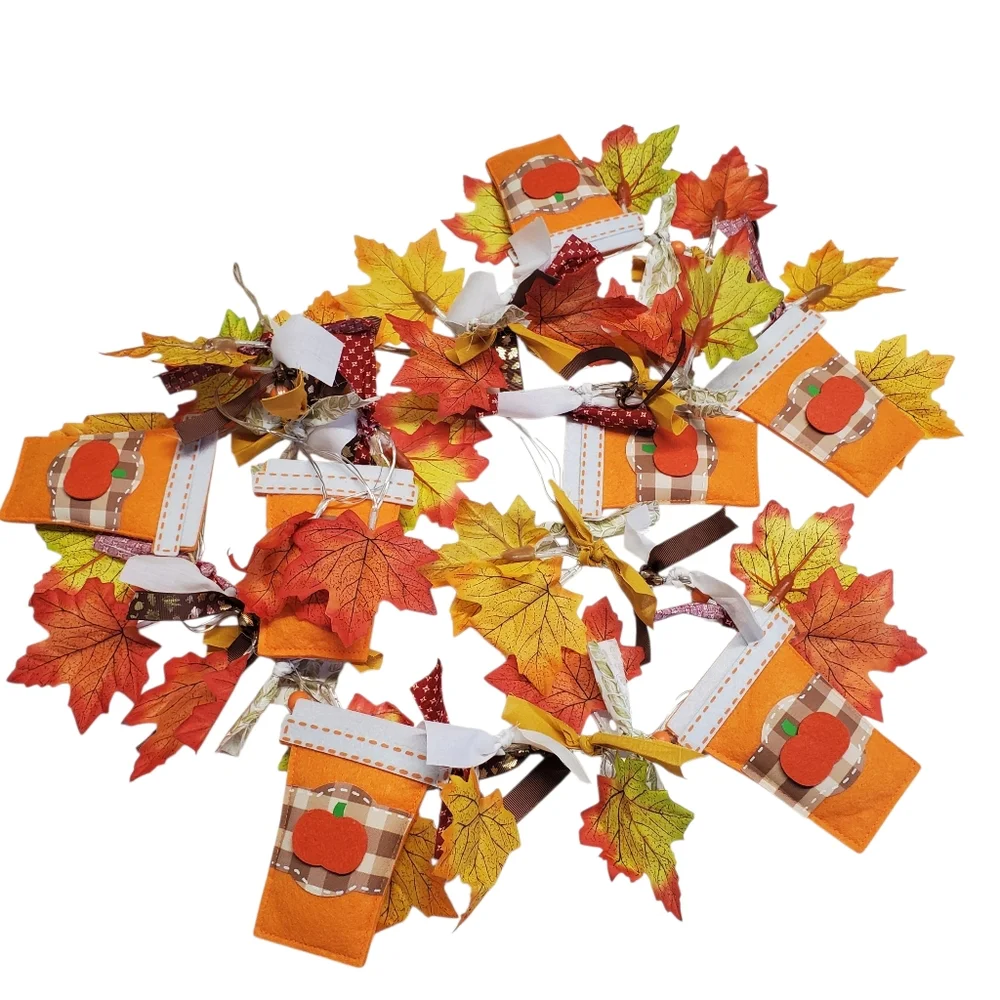 NWOT Autumn LED Lighted Garland with Latte Pumpkin Cups Banner
